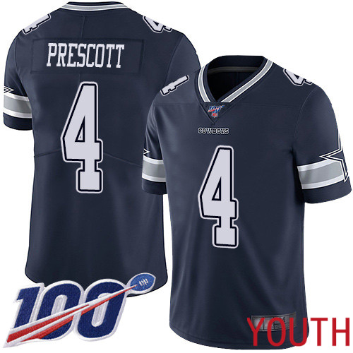 Youth Dallas Cowboys Limited Navy Blue Dak Prescott Home #4 100th Season Vapor Untouchable NFL Jersey->women nfl jersey->Women Jersey